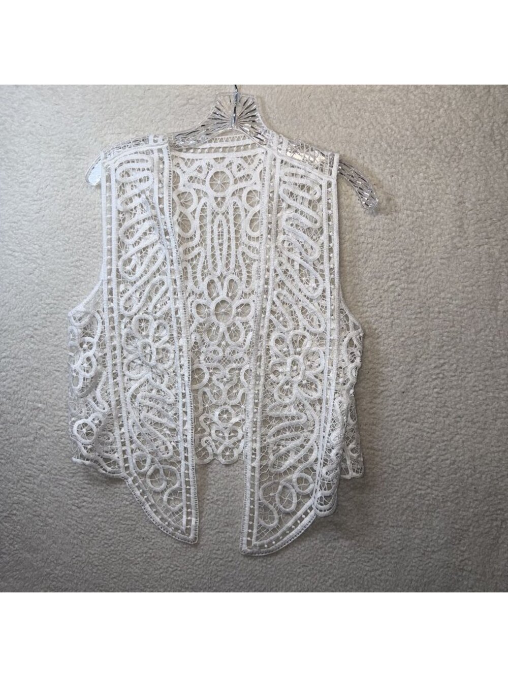 White Lace Open Front Vest Floral Sleeveless Lightweight Layering Women Medium